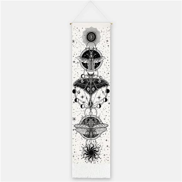 Butterfly Tapestry Moon Phase Tapestry Vertical Moth Tapestry Black and White